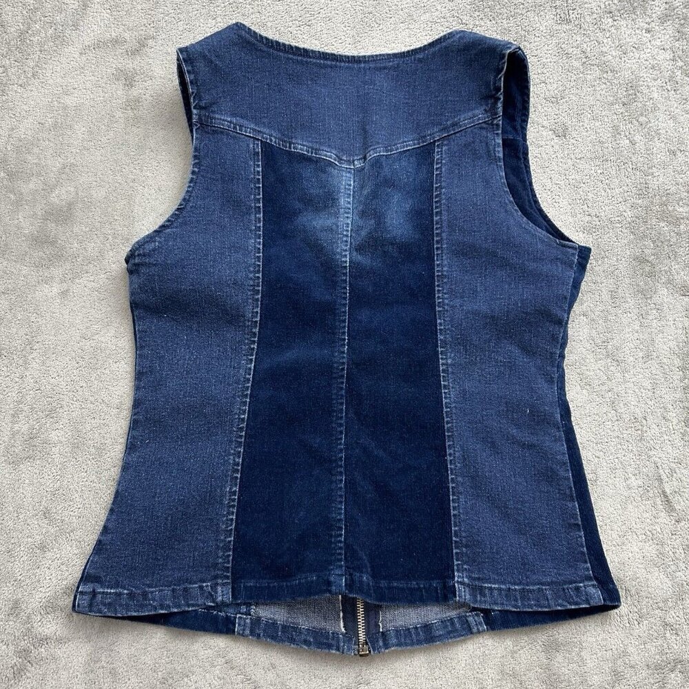 Vintage Karl Kani Vest Womens Medium Denim Jean Zip Up Tupac Y2K Streetwear - Picture 11 of 12